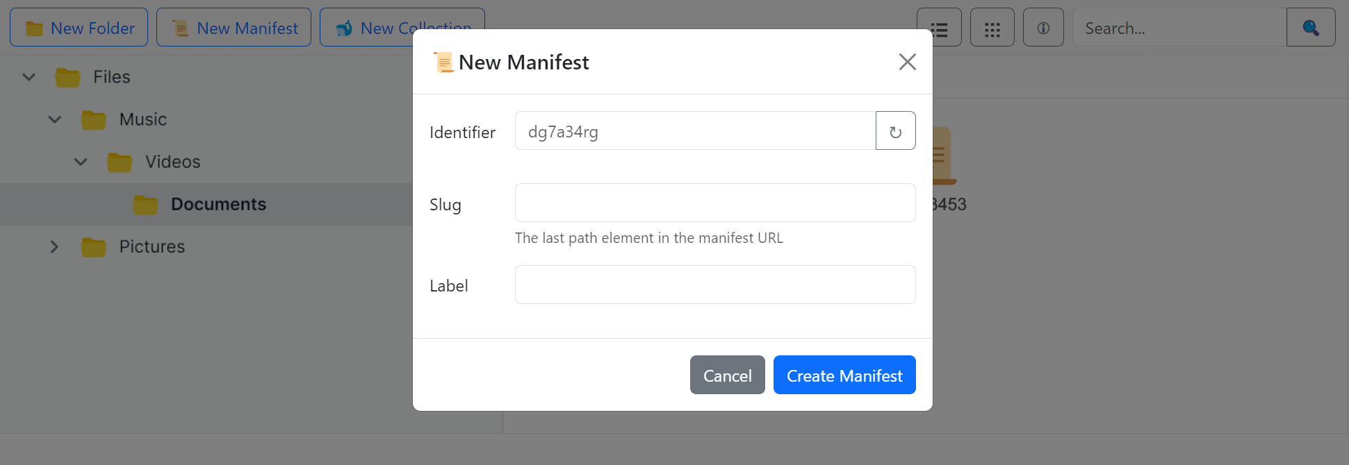looking at the New Manifest dialog